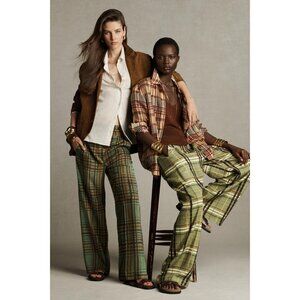 ZARA CHECKERED LINEN BLEND TROUSERS ZW COLLECTION